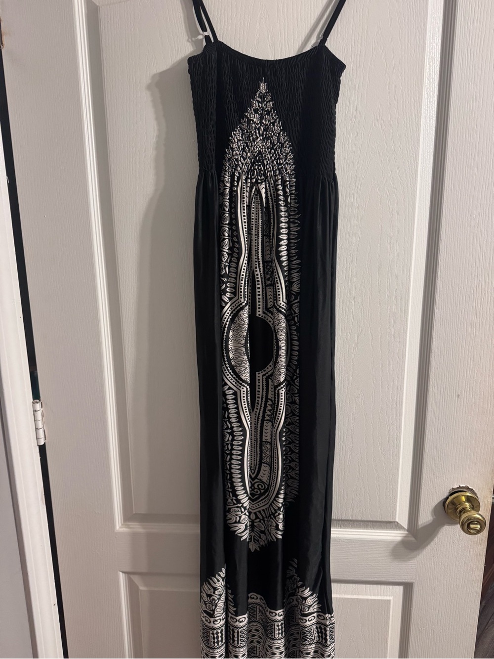 Christina Black Maxi Dress with White Geometric Print